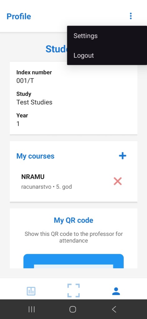 Profile Menu with Settings option